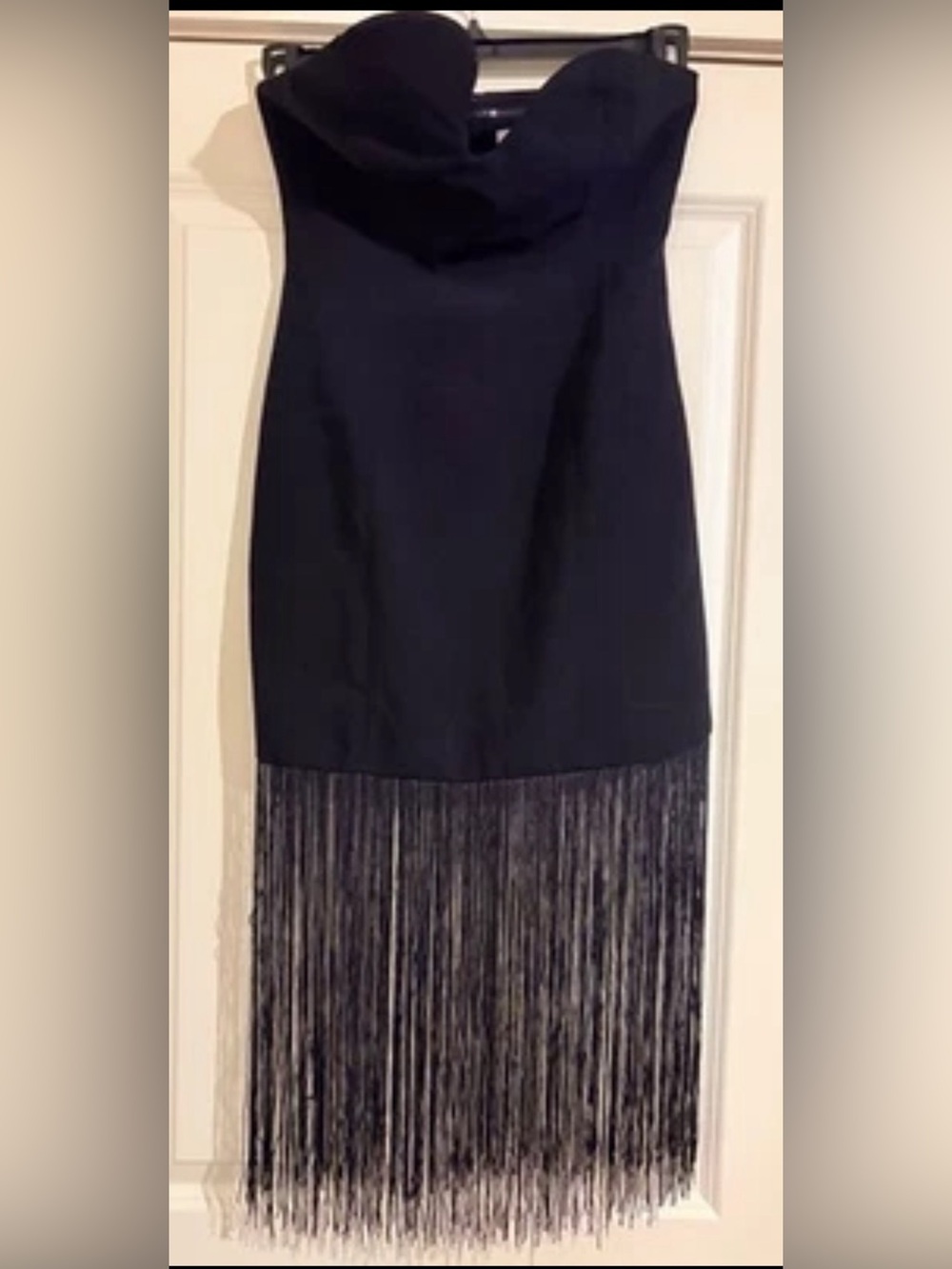 Amanda Uprichard Black Stapless Puzzle Dress With Fringe Size Small